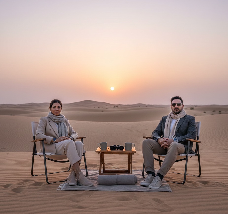 Desert campfire at night